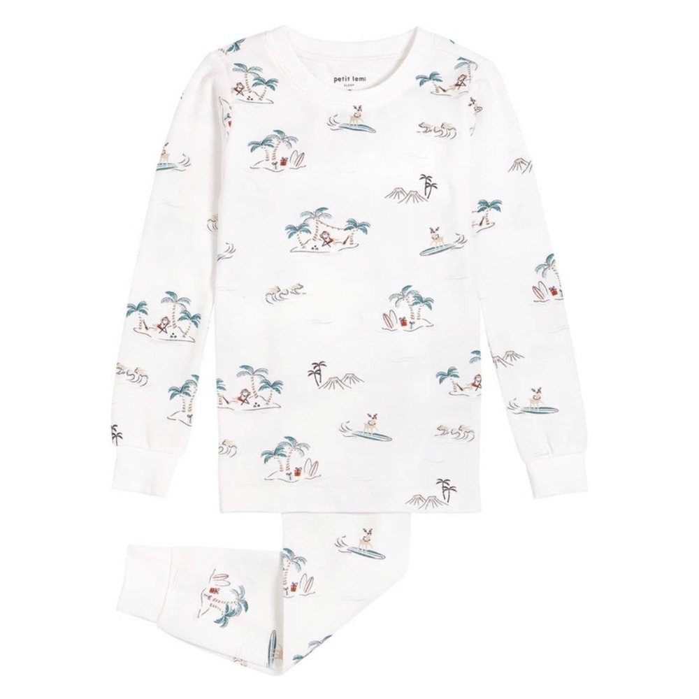 NWT Petit Lem 2 Piece Kids Surf Santa Holiday Organic Cotton Pajama Set (5,7)